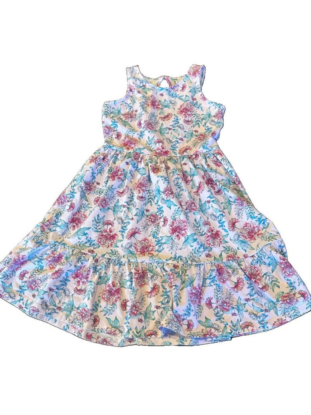 Janie and Jack Pink Green Floral Cotten Dress Sz 11-12